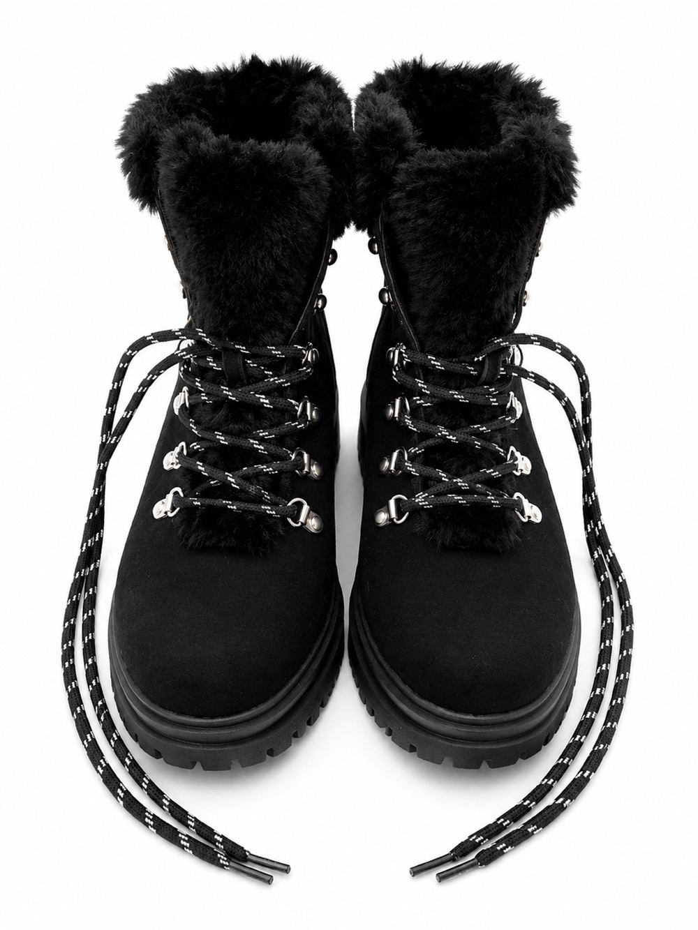 J. Crew Nordic Black Faux-Fur Lace-Up - Lug Sole Winter Boots-Size 7.5